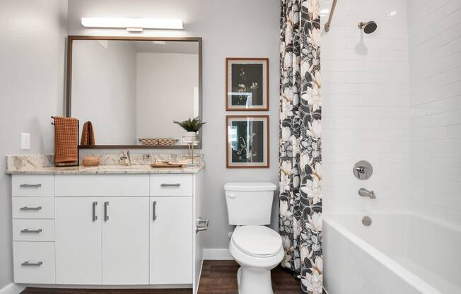 a bathroom with a shower and a toilet and a sink