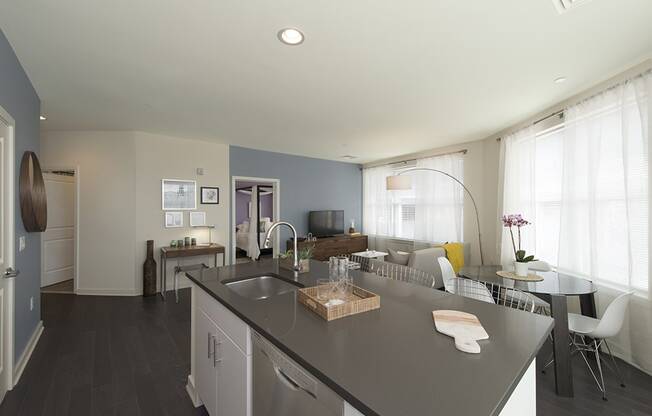 Kitchen island layout spacious apartment valley and bloom