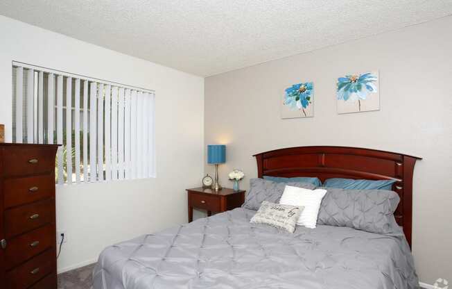 Model Master Bedroom with window and blinds