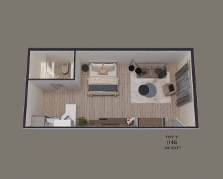 Studio, 1 bath, 380 sqft, $699
