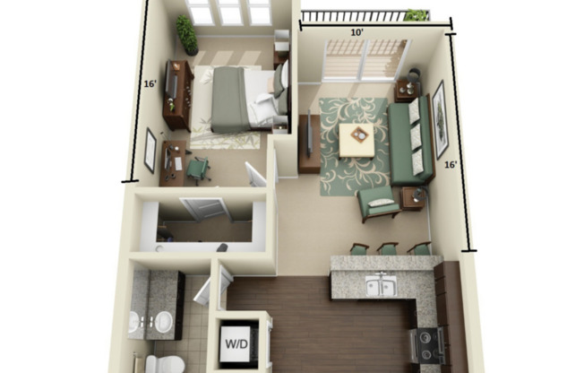 1 bed, 1 bath, 663 sqft, $1,268