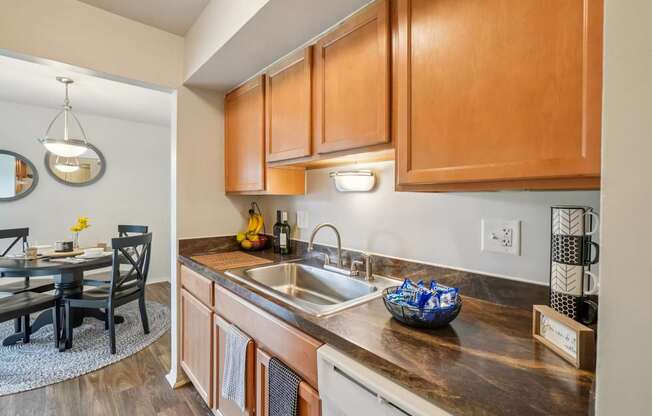 Efficient kitchen at Drawbridge Apartments in Harrison Township, MI.