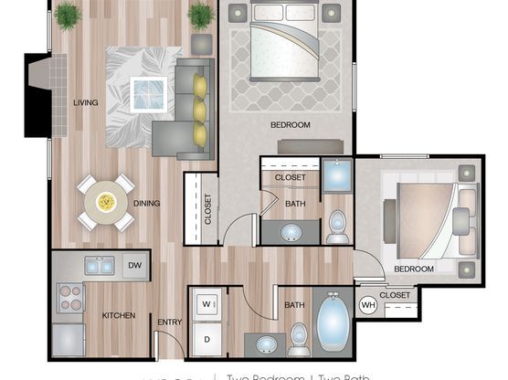 2 beds, 2 baths, 949 sqft, $1,769