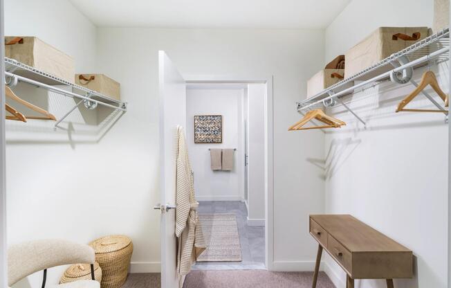 Spacious closets with built-in storage and room to keep everything organized.