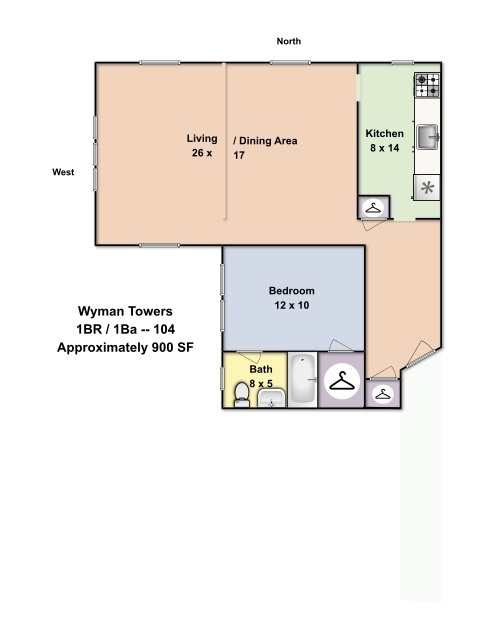 1 bed, 1 bath, 550 sqft, $1,600, Unit 104