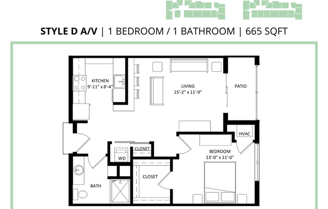 1 bed, 1 bath, 665 sqft, $1,135, Unit 221