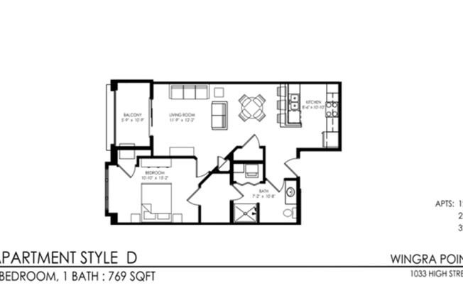 1 bed, 1 bath, 769 sqft, $1,739, Unit 224