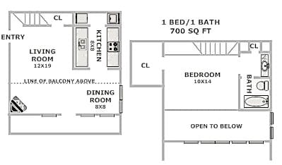 1 bed, 1 bath, 700 sqft, $1,108