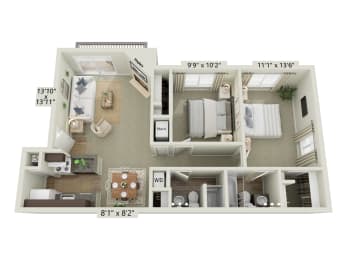 2 beds, 2 baths, 850 sqft, $1,392