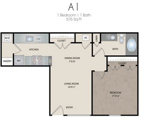 1 bed, 1 bath, 576 sqft, $1,290