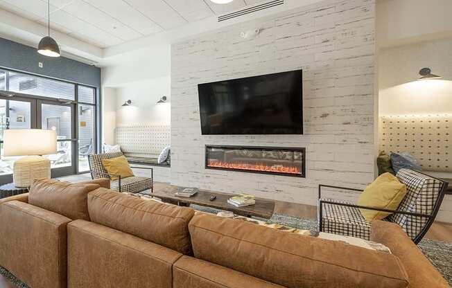 Clubhouse seating by fireplace