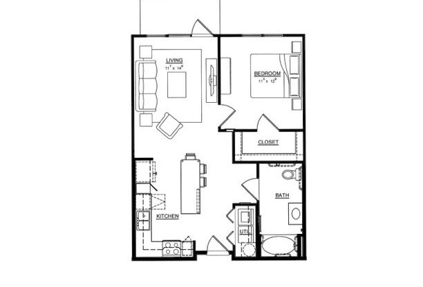 1 bed, 1 bath, 744 sqft, $1,540