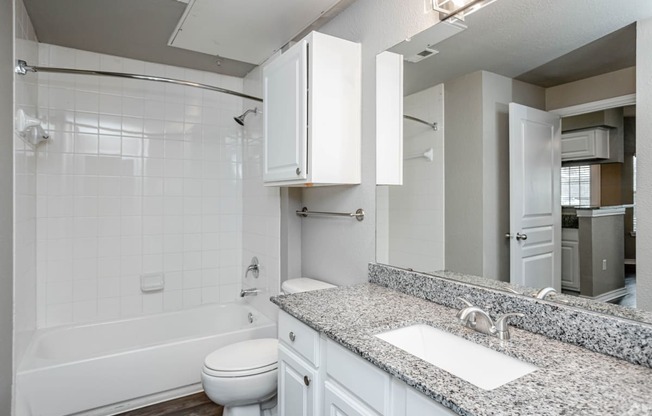 a bathroom with a sink and a toilet and a bath tub