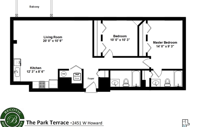 2 beds, 2 baths, 950 sqft, $2,500, Unit 503