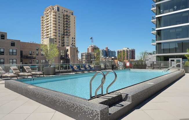 a swimming pool on top of a building