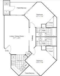 2 beds, 2 baths, 1,006 sqft, $1,564