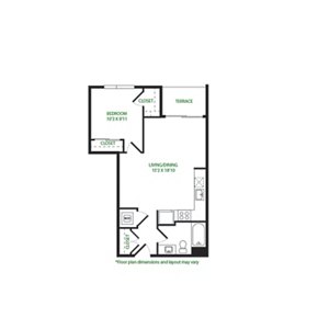 1 bed, 1 bath, 671 sqft, $2,302