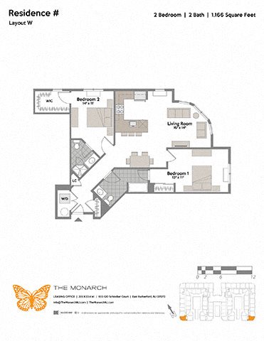 2 beds, 2 baths, 1,166 sqft, $3,160