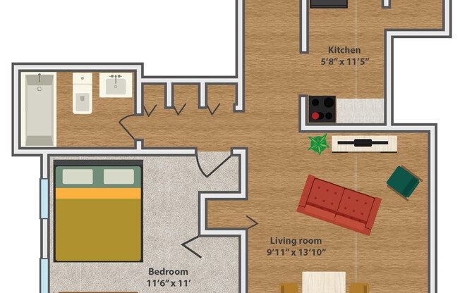 1 bed, 1 bath, 525 sqft, $969, Unit 548-201