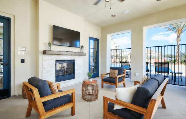 Clubhouse With Fireplace at Mitchell Place Apartments, Murrieta, CA