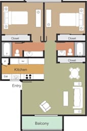 2 beds, 2 baths, 819 sqft, $1,282