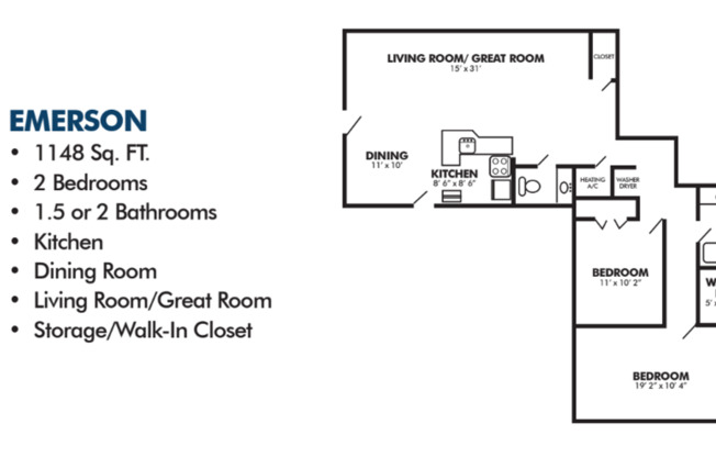 2 beds, 1.5 baths, 1,148 sqft, $2,050, Unit 1CD