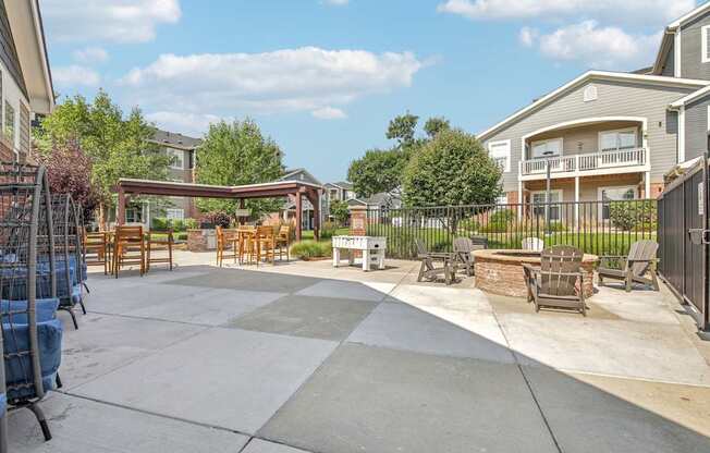 A sunny day at a residential outdoor patio area.