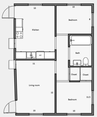 1 bed, 1 bath, 825 sqft, $2,100, Unit 3