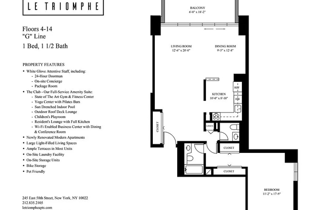 1 bed, 1.5 baths, 971 sqft, $6,399