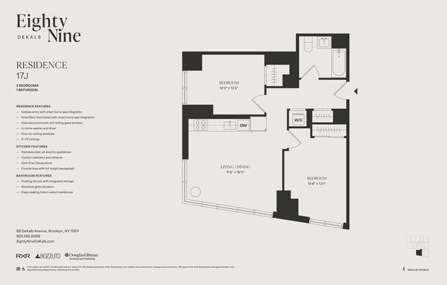 2 beds, 1 bath, $6,380, Unit 17J