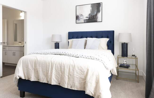 Bedroom with bed at The Whit Apartments, Indianapolis, Indiana