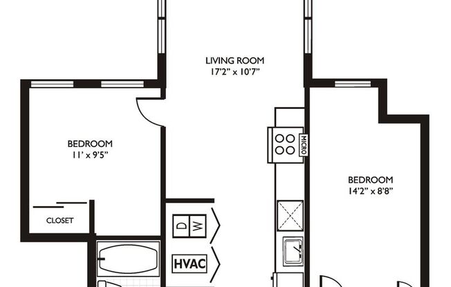 2 beds, 1 bath, 570 sqft, $2,500, Unit 415