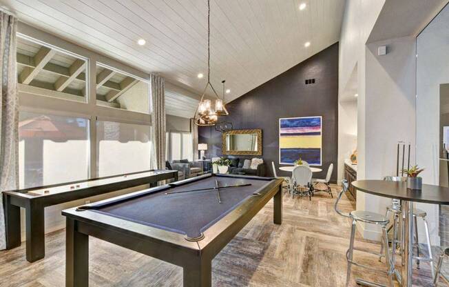 clubhouse with Pool Table and Shuffleboard, at Park Pointe, El Cajon, California