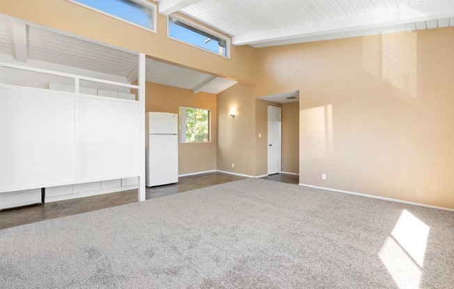 Living Room with Vaulted Ceilings and skylights.