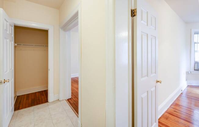 hallway view of bedroom and closet at 3151 mount pleasant apartments in washington dc
