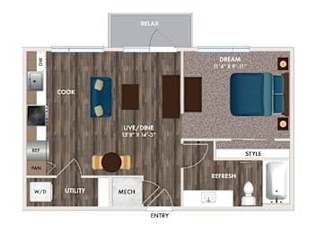 Studio, 1 bath, 599 sqft, $1,038