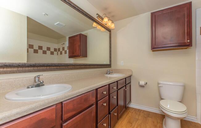 a room with a sink and a mirror