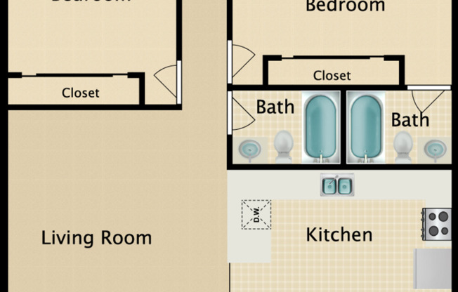 2 beds, 2 baths, 775 sqft, $2,300