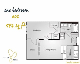 1 bed, 1 bath, 587 sqft, $1,977