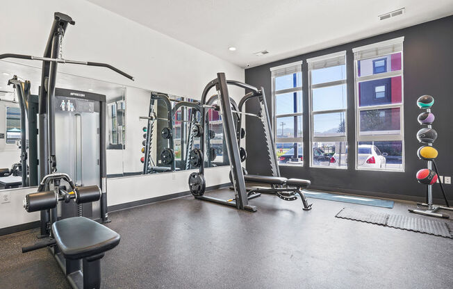 the gym at the flats at big tex apartments