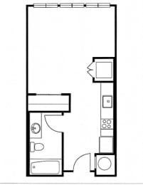 Studio, 1 bath, 420 sqft, $1,249