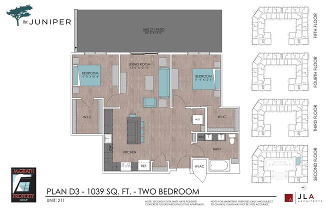 2 beds, 1 bath, 1,039 sqft, $2,120, Unit 211