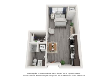 Studio, 1 bath, 462 sqft, $1,161