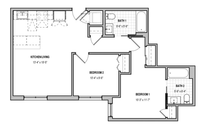 2 beds, 2 baths, 800 sqft, $2,613, Unit 311