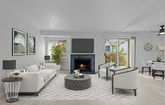 Elevate Apartments in Lynwood, Washington Model Living Room with Fireplace