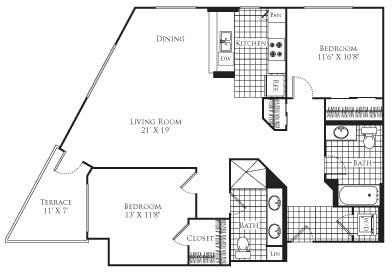 2 beds, 2 baths, 1,115 sqft, $3,091, Unit 402