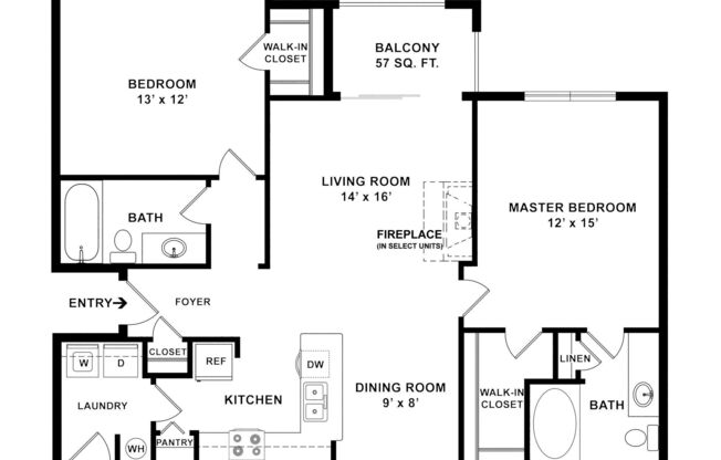 2 beds, 2 baths, 1,084 sqft, $1,745