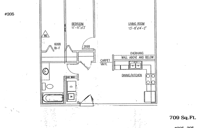 1 bed, 1 bath, 709 sqft, $930, Unit 205