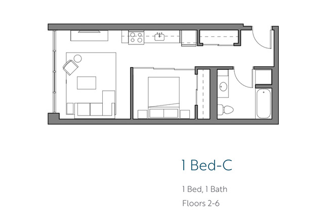 1 bed, 1 bath, 551 sqft, $1,995, Unit 612
