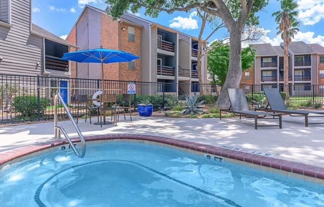 a pool in front of a building